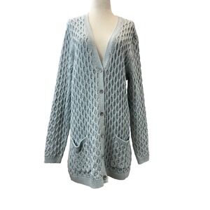Lands End Sweater‎ Cardigan Womens Large Blue Metalic Grandma Cottage Core Relax